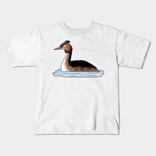 Great crested grebe bird cartoon illustration. Kids T-Shirt